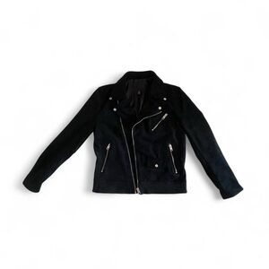 Black H&M Women’s Faux Suede Biker‎ Jacket with Silver Hardware Diagonal Zip M